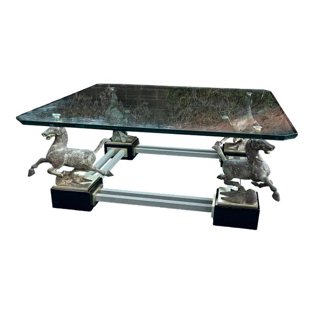 1970s French Maison Charles Flying Horses of Gansu Bronze & Brass Cocktail Table For Sale