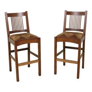 Pair Stickley Mission Oak Arts & Crafts Counter Chairs For Sale