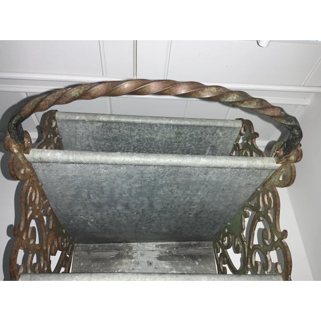 1970s Handcrafted French Style Cast Iron & Galvanized Steel Magazine Rack/ Towel Holder For Sale - Image 9 of 13