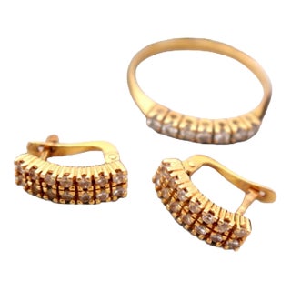 Earrings and Ring in 19.2k Gold with Diamonds, Set of 3 For Sale