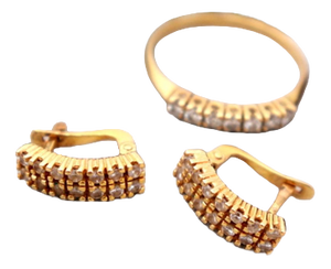 Earrings and Ring in 19.2k Gold with Diamonds, Set of 3