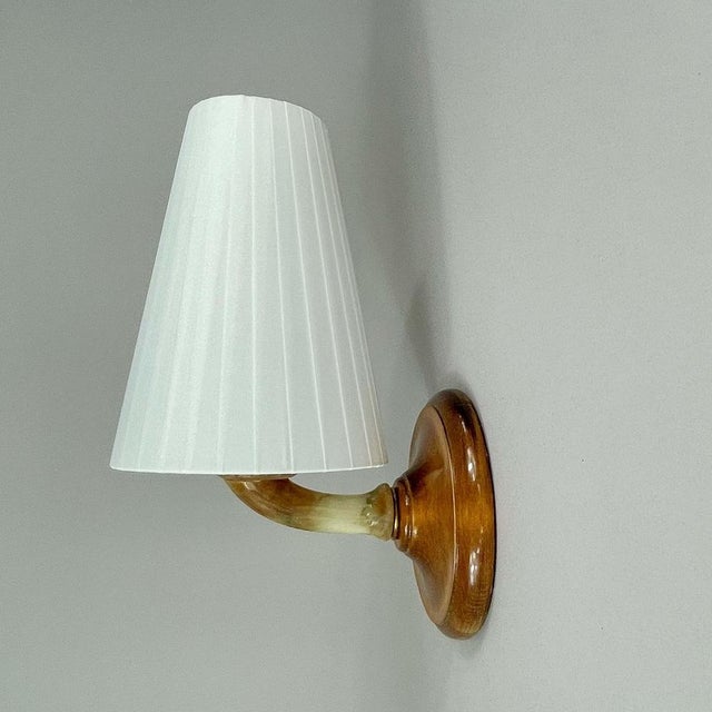 Alabaster, Birch and Pleated Fabric Wall Light, Sweden, 1920s For Sale - Image 11 of 18