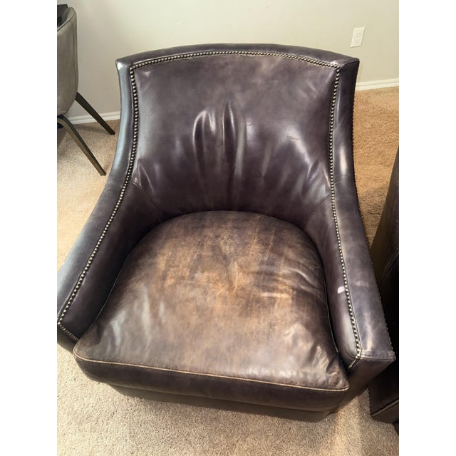 Contemporary Pair of Henredon Leather Swivel Chairs- Upholstery Collection For Sale - Image 3 of 5