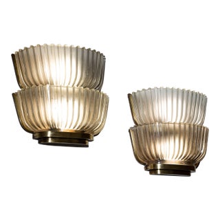 1940s Pair of Art Deco Glass Wall Lights, Attributed to Archimede Seguso, Italy For Sale