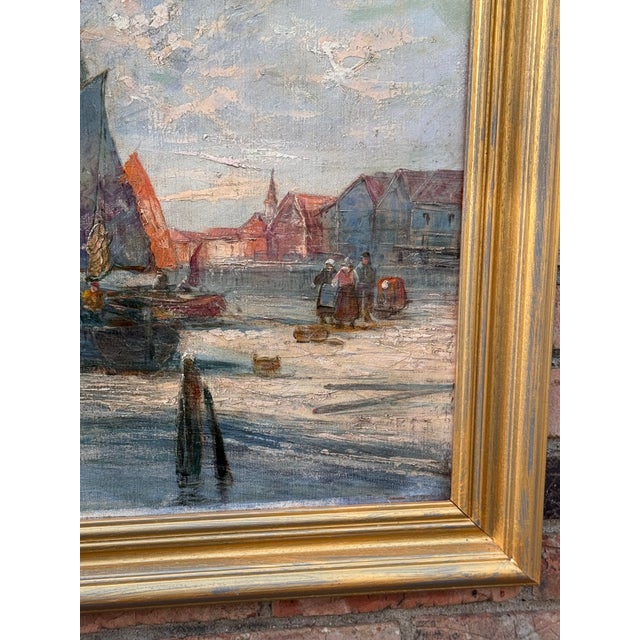 1920s 19th Century Oil Painting, "Fishermen at Sunset" For Sale - Image 5 of 9