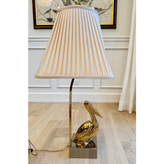 Mid-Century Modern Gorgeous Vintage Modernist Brass Pelican Table Lamp With Chrome Base, 1970s, Heavy For Sale - Image 3 of 9