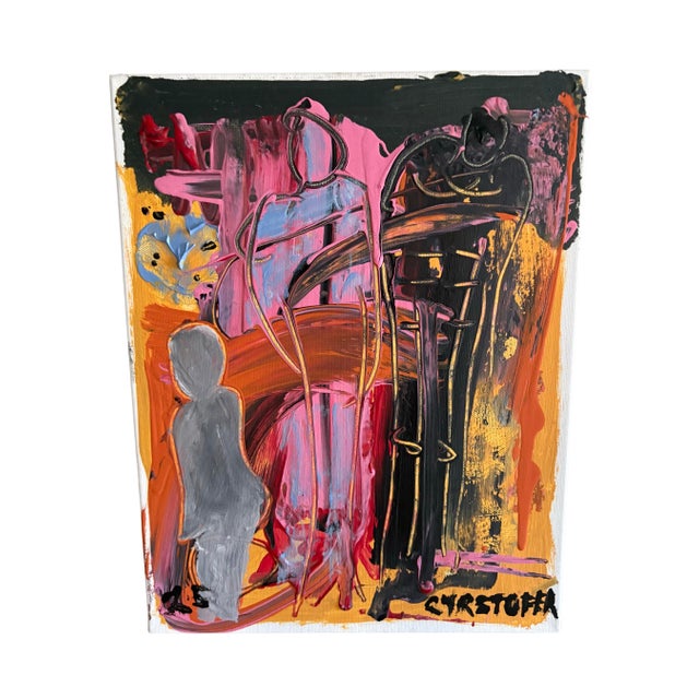 Purple Colorful Abstract Painting on Canvas by Artist Christopher Shoemaker, Signed 14” X 11” For Sale - Image 8 of 11