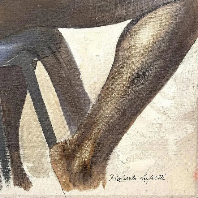 Subdued in palette but gorgeous in subtle detail, this painting of a seated male nude from behind captures the sensuality...