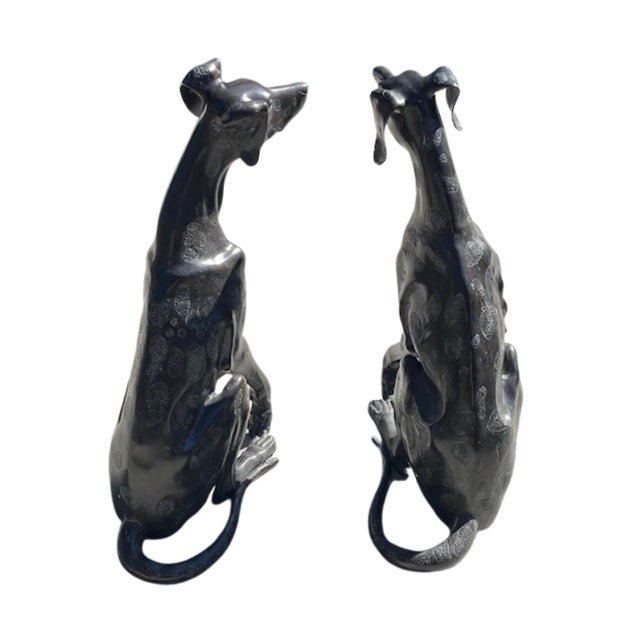 A fine pair of Vintage life size bronze greyhounds. Both are seated and are very expressive. The casting is excellent and...