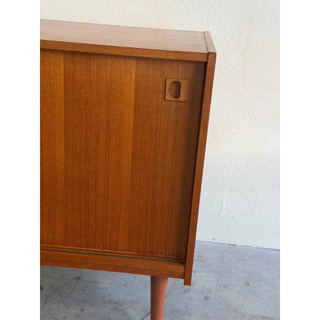 Wood Mid Century Danish Teak Sideboard - Vintage Scandinavian Storage Cabinet - Sliding Door Credenza For Sale - Image 7 of 7