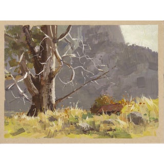029 - Plein Air-Eldorado Canyon, CO, 4/20/22 by Judd Mercer | Gouache Landscape with a tree and grass. For Sale