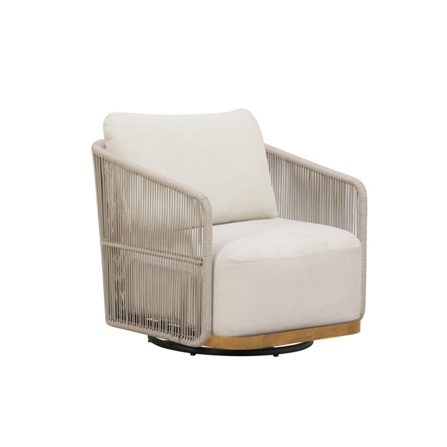 Alpine Teak Wood Modern Swivel Outdoor Arm Chair – Beige For Sale - Image 13 of 17