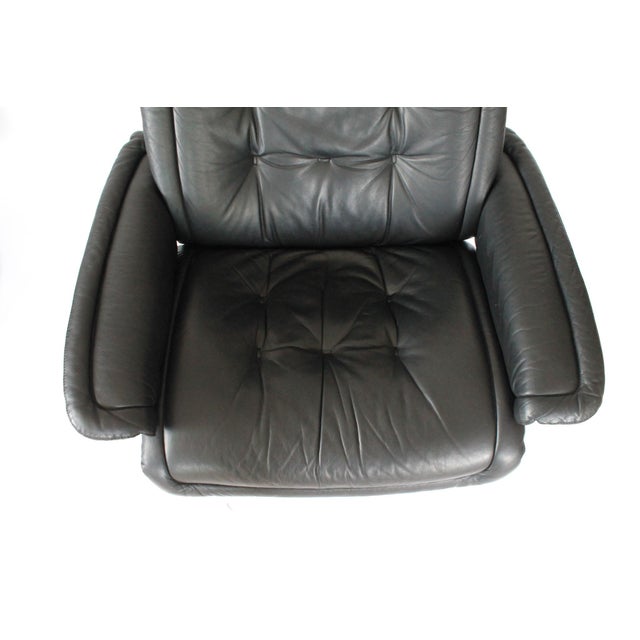 Ekornes Stressless Large Royal Paloma Black Leather Swivel Recliner and Ottoman For Sale - Image 15 of 18