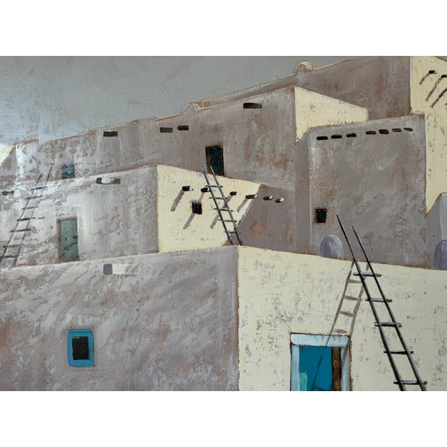 1980's Large Vintage Southwestern Taos New Mexico Adobe House Oil Painting, Signed For Sale - Image 9 of 12