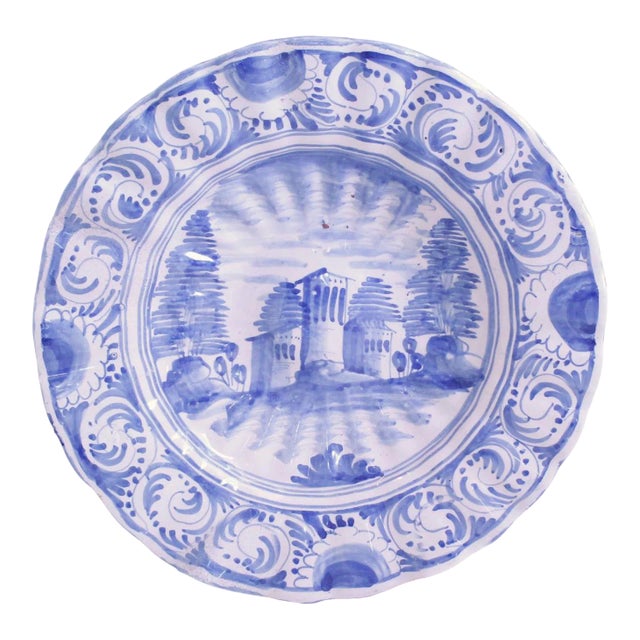 Antique Portuguese Faience Scalloped “Pie-Crust” Edge Charger For Sale