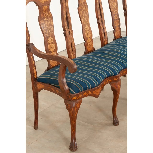 Dutch 18th Century Three-Seat Marquetry Inlay Settee For Sale - Image 9 of 13