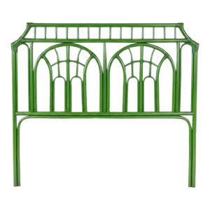 Vintage Emerald Green Pagoda Rattan Full Size Headboard | Dorothy Draper Chinoiserie Style - Newly Painted