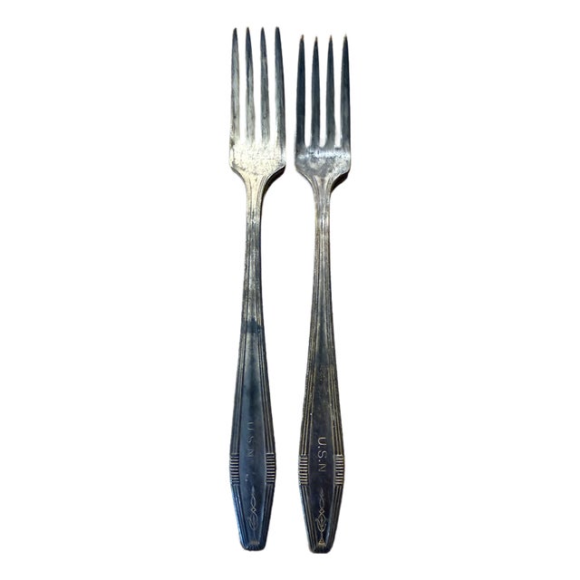 Vintage Militaria United States Navy Silver-Plated Fork -a Pair For Sale