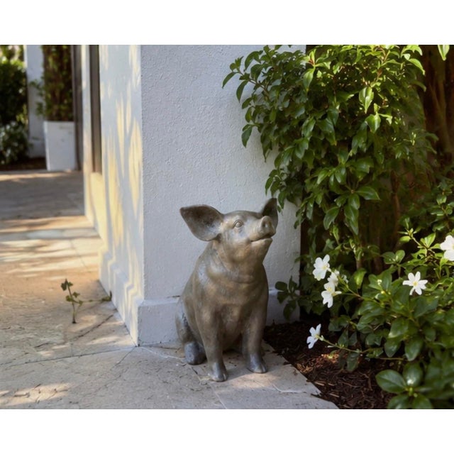 Gray Vintage Cast Iron Sitting Pig Garden Statue For Sale - Image 8 of 12