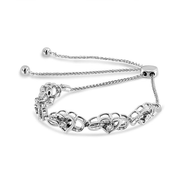 Haus of Brilliance .925 Sterling Silver Diamond Accent Interlocking Infinity and Heart 4”-10” Adjustable Bolo Tennis Bolo Bracelet (H-I Color, I2-I3 Clarity) For Sale - Image 4 of 6