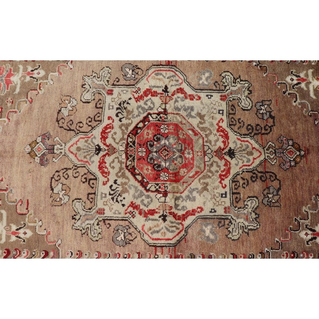 Vintage Turkish Oushak Floral Medallion Design in Camel, Black, Red, Gray & Tan For Sale - Image 12 of 14