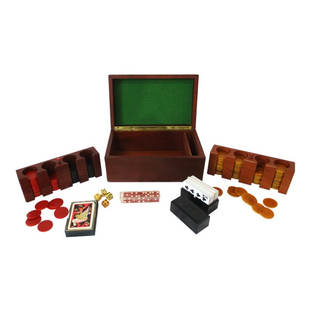 Art Deco Walnut Bakelite Gaming Set For Sale