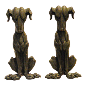 Art Deco Greyhound Cast Iron Andirons – Authentic 1930s Streamline Pair