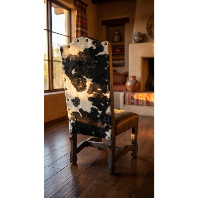 Rodeo Juárez Chair, Cowhide Reclaimed Wood, Fabric Seat, Rustic Hacienda, Farmhouse Dining Chair, Handcrafted For Sale - Image 6 of 6