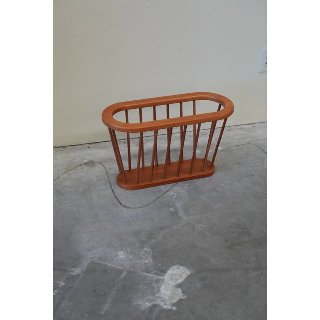 Vintage Teak Arthur Umanoff Style Spindled Magazine Rack MCM Style Made in Thailand For Sale In Los Angeles - Image 6 of 9