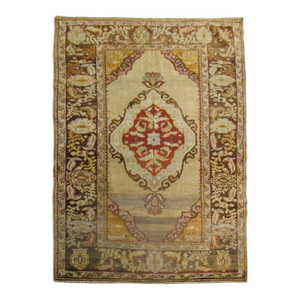 Antique Turkish Rug in Ivory and Gray
