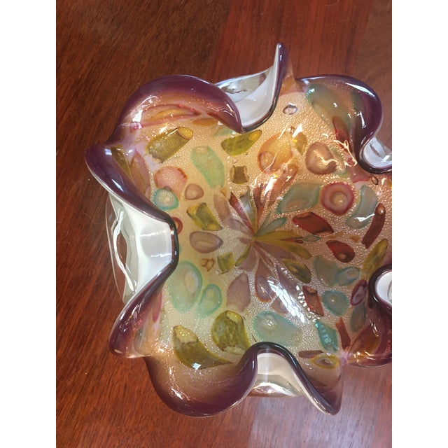 Mid-Century Modern Murano Attributed Italy Hand Blown Art Glass Bowl For Sale - Image 3 of 6