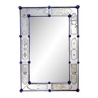 Venetian Etched Glass Mirrors With Cobalt Blue Accents For Sale