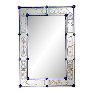 Venetian Etched Glass Mirrors With Cobalt Blue Accents