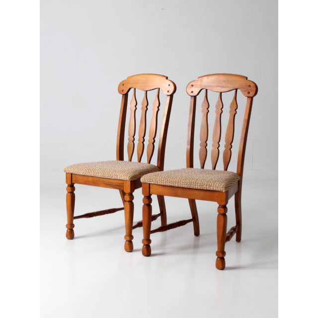 Mid-Century Modern Mid-Century Singer Furniture Wood Dining Chairs With Upholstered Seats Pair For Sale - Image 3 of 15