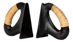 Carl Auböck Model #3530 'Flatiron' Patinated Brass and Cane Bookends - a Pair