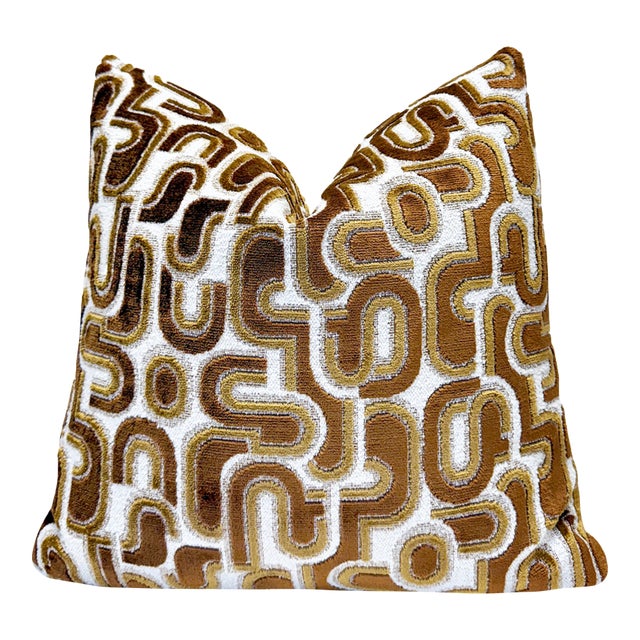 Bronze Groove 20x20 Velvet Pillow With Feather Down Insert For Sale