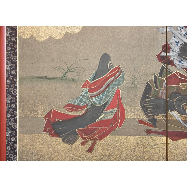 1960s "Dancing Kimono Beauties", C. 1960s Shōwa Era Yamato-E Style Painted Byobu Screen For Sale - Image 5 of 18