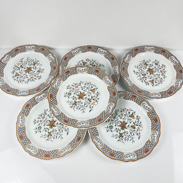 White Vintage Dessert Plates with Rouen Sainfoin Pattern from Gien, 1990, Set of 6 For Sale - Image 8 of 10