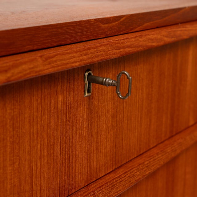 Wood Vintage Danish Mid-Century Six-Drawer Teak Tallboy Dresser 1960s With Key For Sale - Image 7 of 8