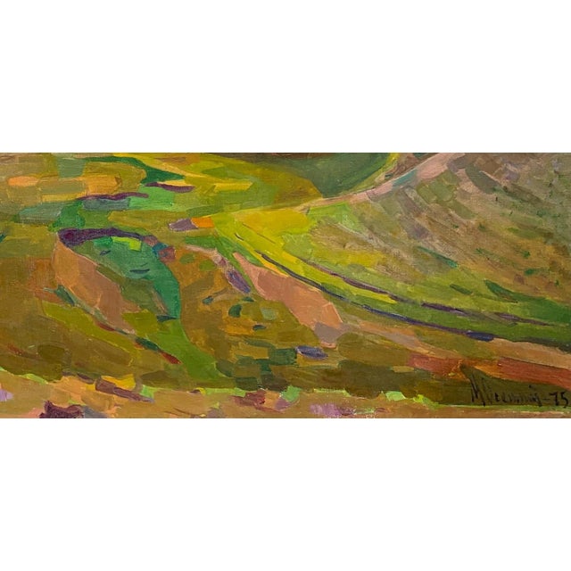 1970s Vintage Landscape Oil Painting, Village on Hill, Signed Impressionist Art 72-150 For Sale - Image 5 of 6