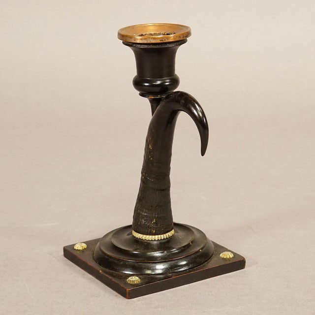 Mid 19th Century Antique Candle Stick With Real Chamois Horn, 19th Century For Sale - Image 5 of 9