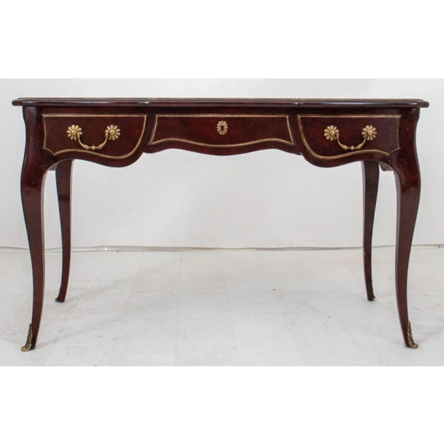 Wood French Louis XV Style Leather Top Writing Desk For Sale - Image 7 of 11