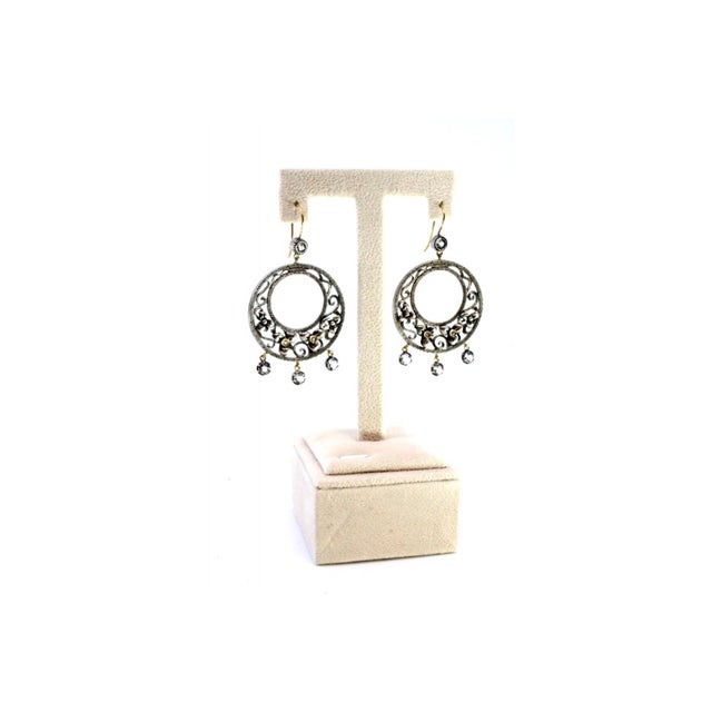 Gold and Silver Earrings with Zirconia Pendants, Set of 2 For Sale - Image 5 of 7