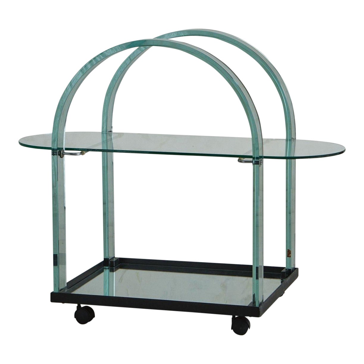 Curved Glass + Mirrored Bar Cart by Fiam Italia, 1980s Chairish