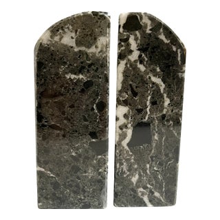 1970's Italian Domed Black and White Marbled Modern Bookends- a Pair For Sale