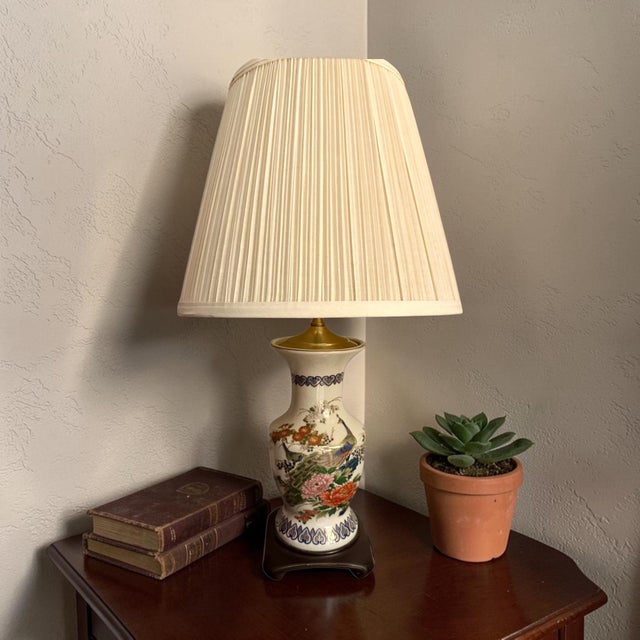 Japanese Vintage Porcelain Vase Lamp Titled 'Peacock and Floral Design' by Andrea by Sadek For Sale - Image 3 of 12