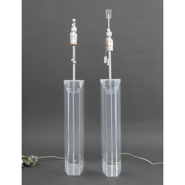 Chrome Modern Clear Acrylic and Chrome Table Lamps, Pair For Sale - Image 8 of 8