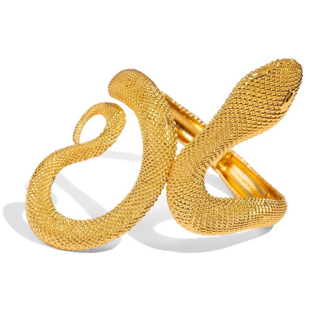 Mystic Snake Guardian Gold Chunky Adjustable Cuff Bracelet For Sale - Image 9 of 9