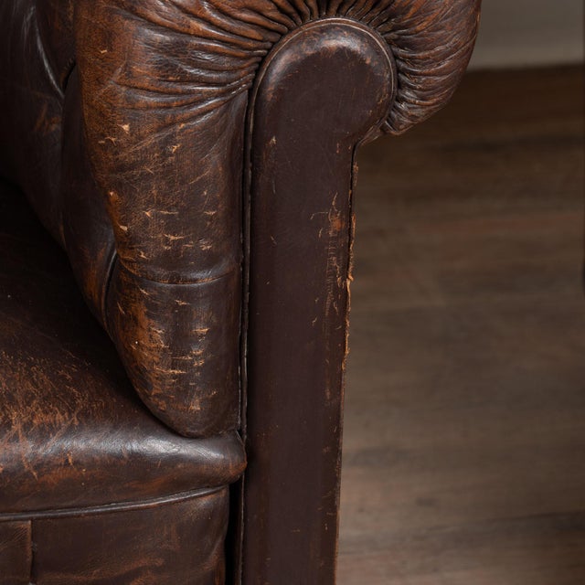 Pair of Vintage Brown Leather Chesterfield Club Chairs From Denmark For Sale - Image 9 of 14