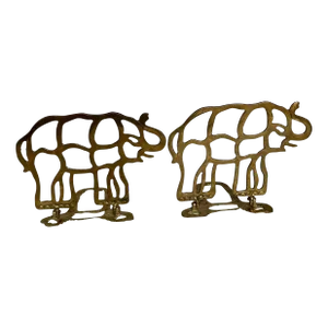 Brass Elephant Reticulated Bookends- Set of 2